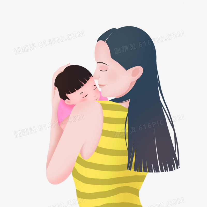 卡通手绘母亲怀抱婴幼儿素材