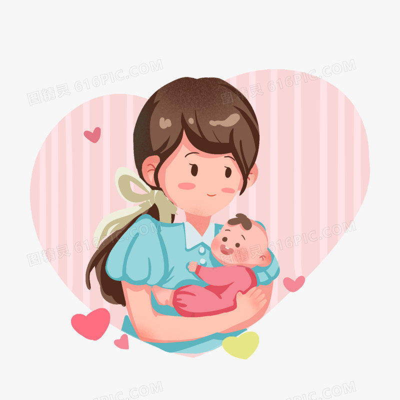 卡通手绘妈妈抱婴儿素材