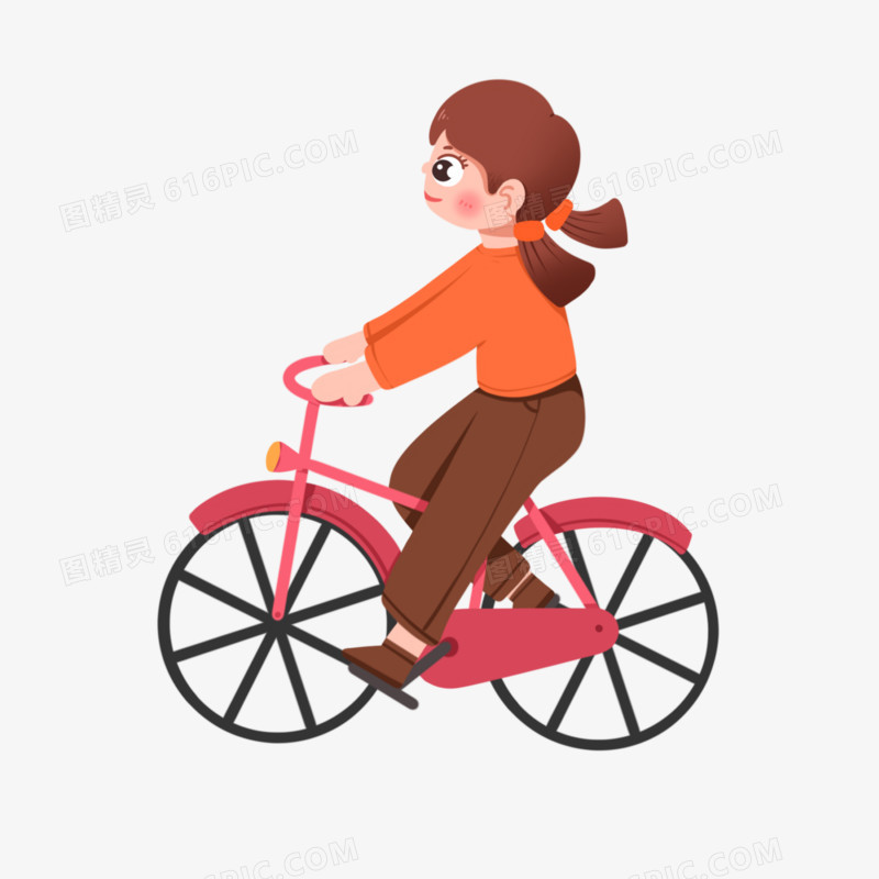 卡通手绘女孩骑着自行车免抠素材