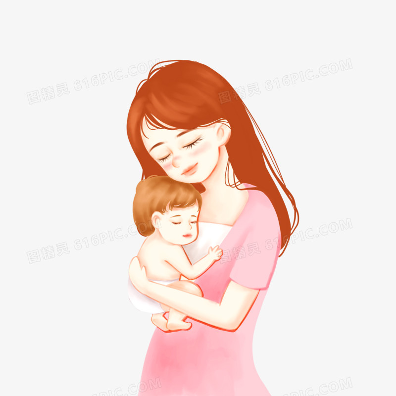 卡通手绘妈妈拥抱孩子免抠元素