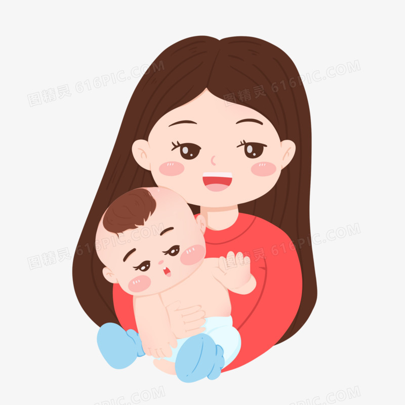 卡通妈妈抱宝宝免抠元素