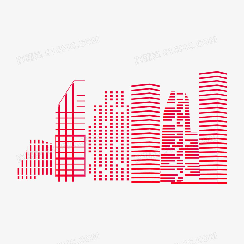 手绘渐变红色抽象点状城市免抠效果素材