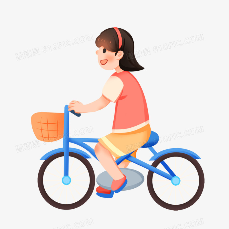 卡通手绘免抠骑自行车的女孩子素材