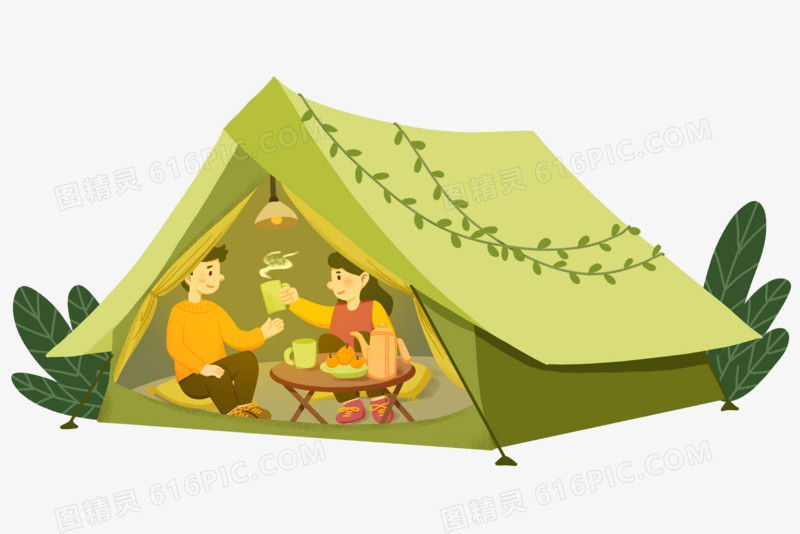卡通情侣野外露营帐篷免抠元素