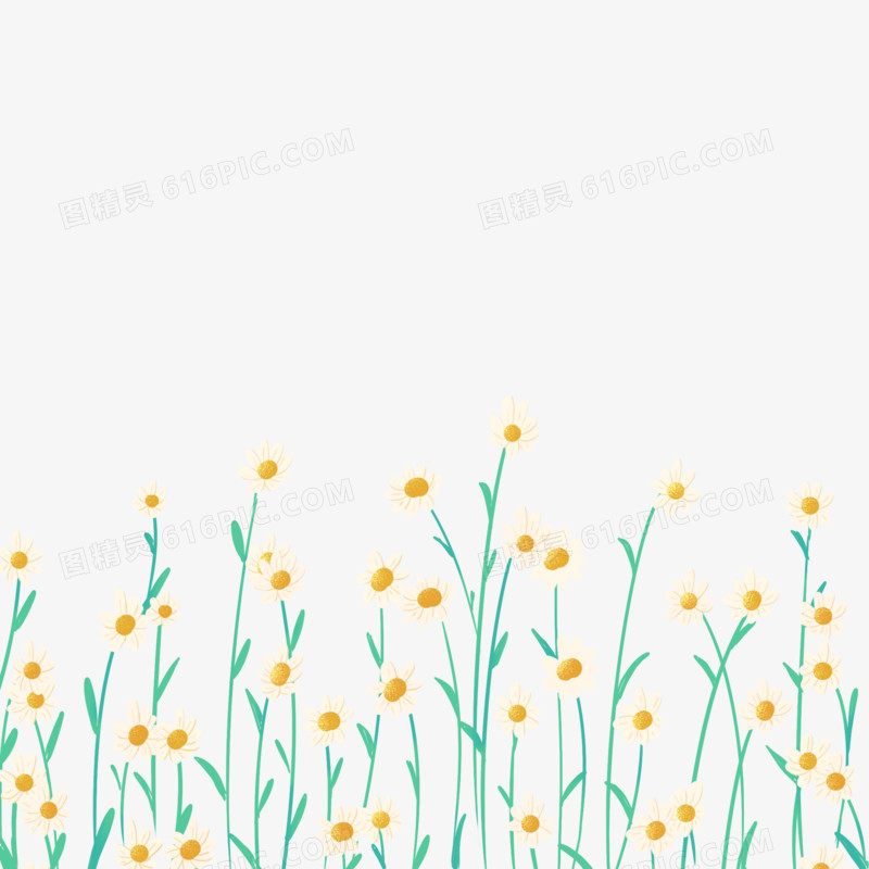 手绘春季小清新雏菊花丛装饰素材