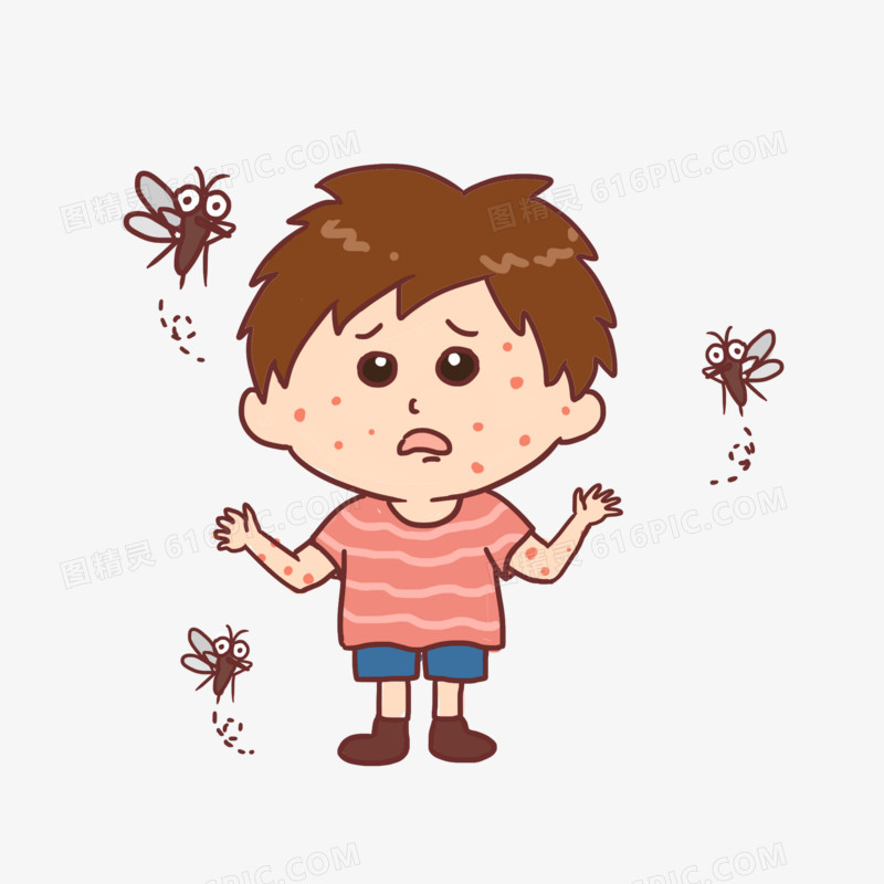 卡通男孩被夏天蚊虫叮咬免抠元素