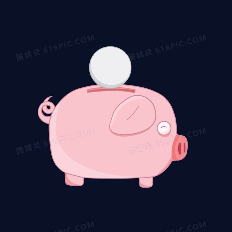 卡通手绘可爱粉色小猪存钱罐素材