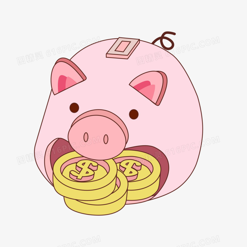 卡通小猪存钱储蓄零钱罐元素