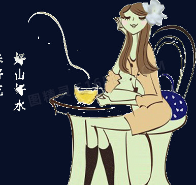 韩国风格美女喝茶插画