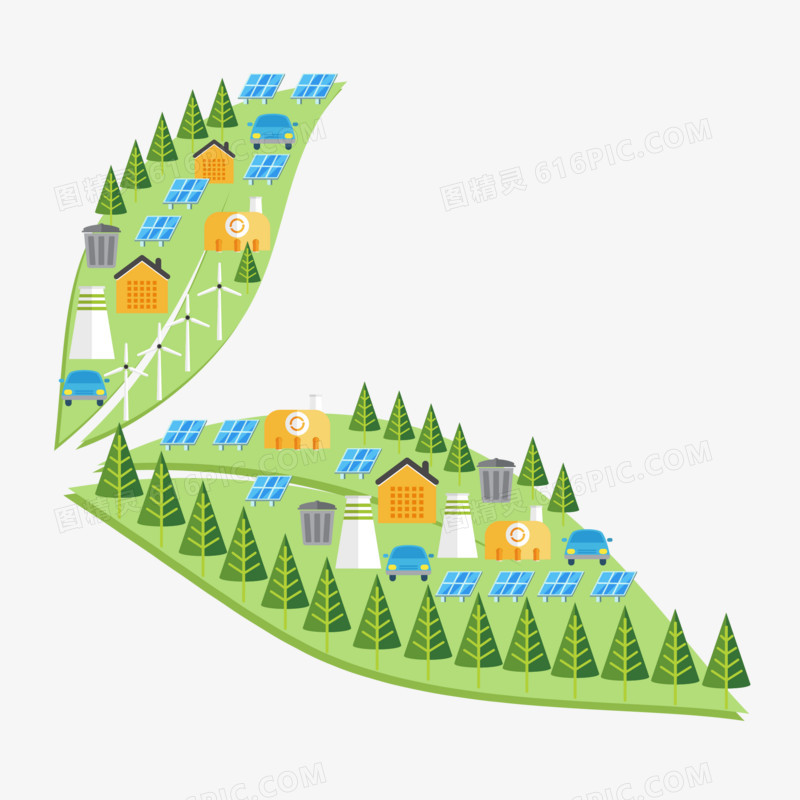 收回创意绿色树叶环保理念插画免抠元素