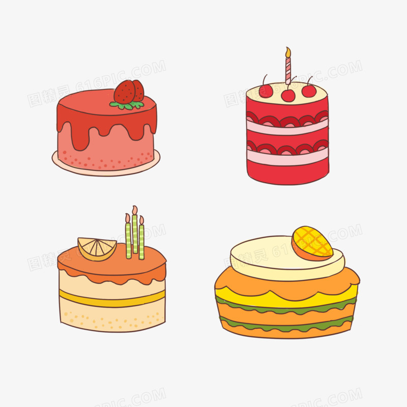一组卡通生日蛋糕集合免抠元素