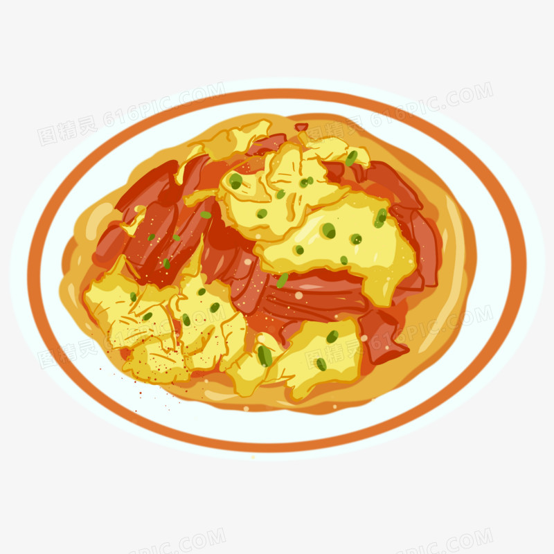 手绘番茄炒蛋插画元素