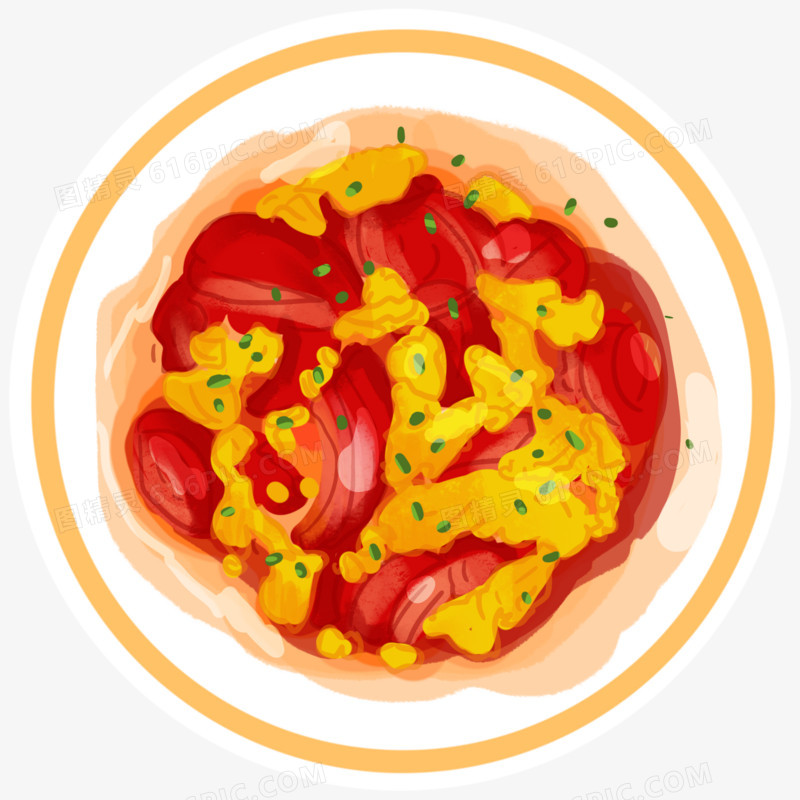 手绘番茄炒蛋插画元素