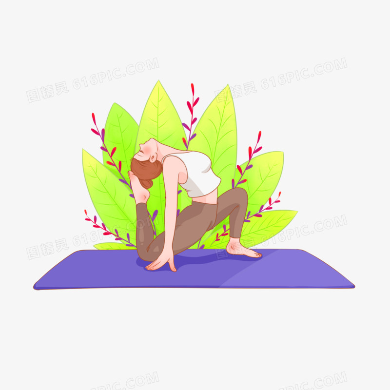 一组手绘扁平插画小清新女性瑜伽健身之图二元素