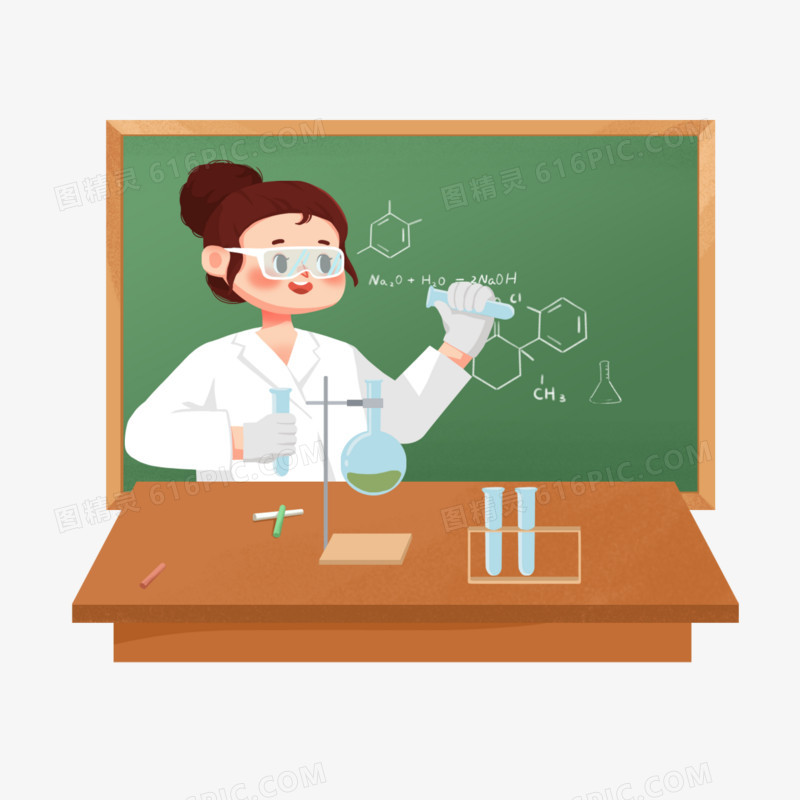 一组手绘卡通各学科老师授课之化学课免抠元素