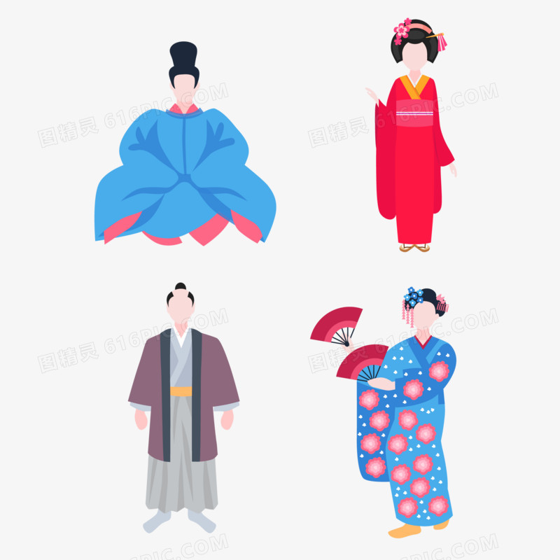 一组卡通矢量日式服装人物形象素材