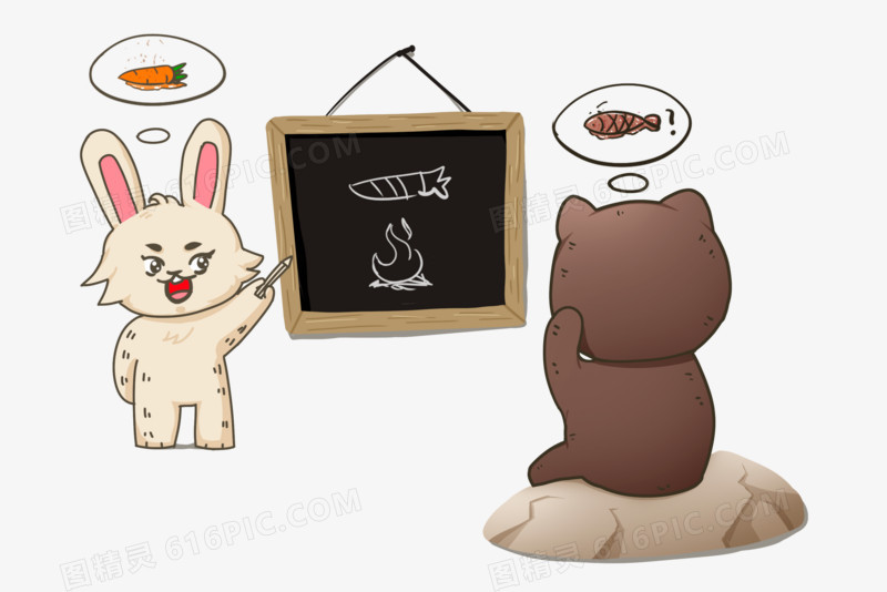 手绘卡通兔子与小熊你画我猜免抠元素