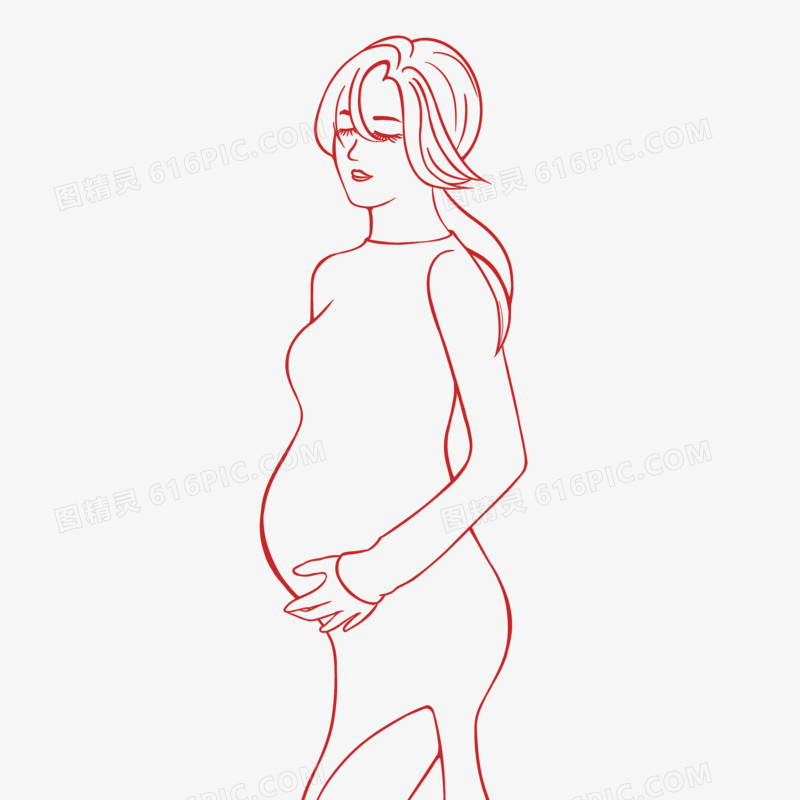 手绘线稿线条孕妇妈妈人物形象免抠元素