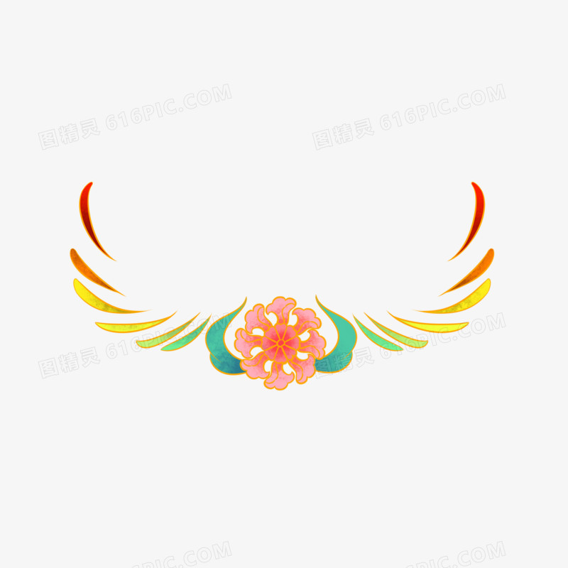 国潮金线描敦煌渐变芙蓉纹样元素