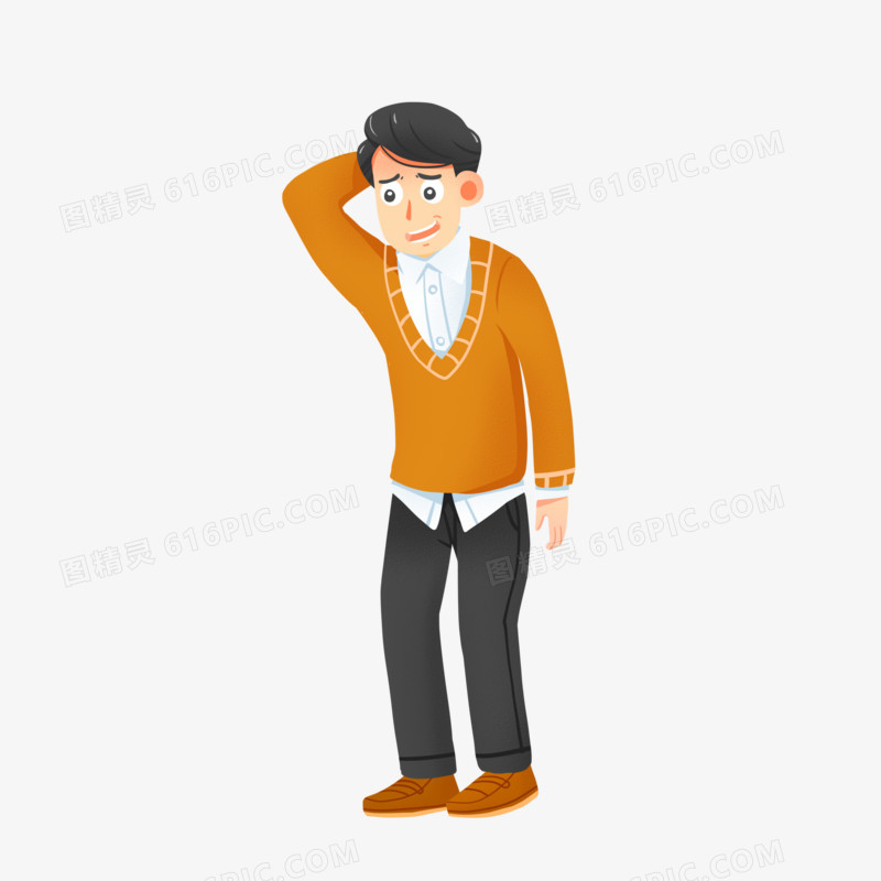手绘卡通犯错内疚的人物元素