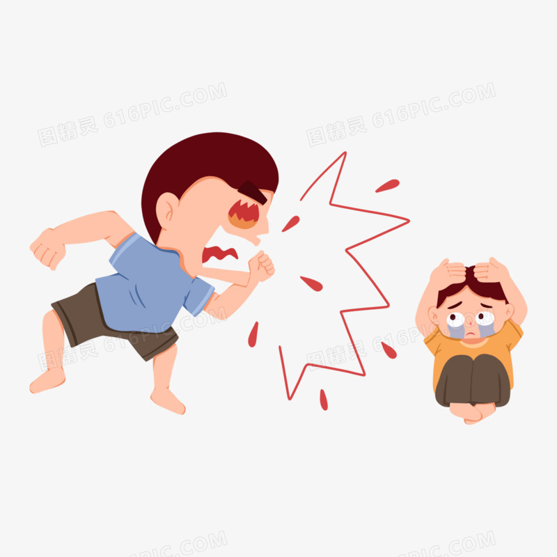 卡通手绘家长父亲辱骂儿童孩子人物形象元素