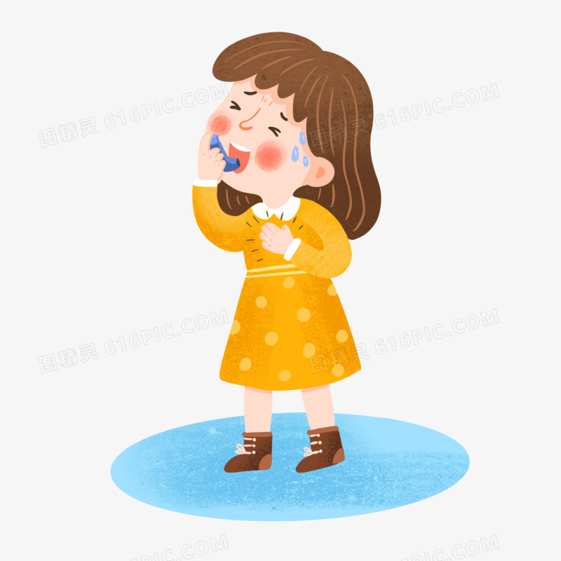 手绘卡通女孩哮喘喷药插画免抠元素