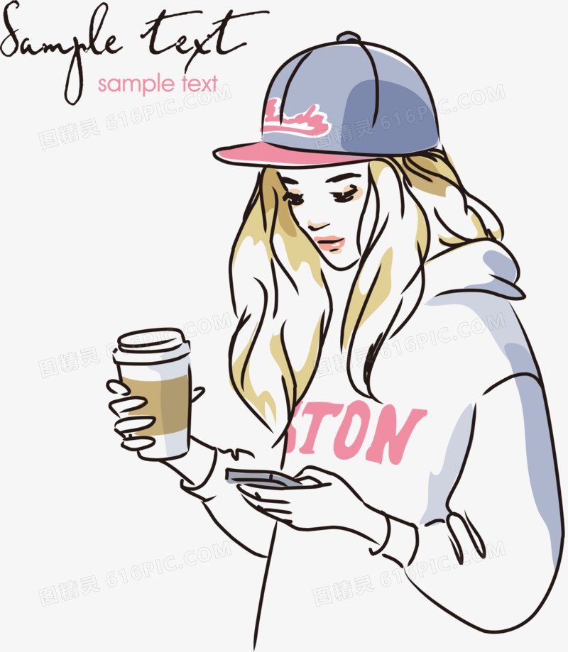 手绘 线描 线条 时尚服饰 走秀美女孩人物插画