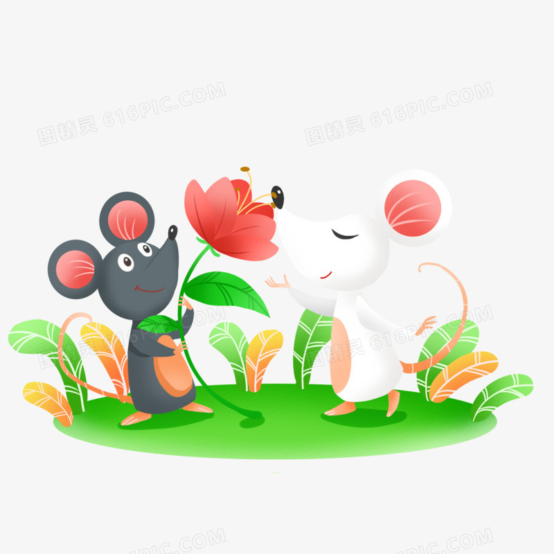 一组手绘插画风十二生肖动物合集之鼠素材