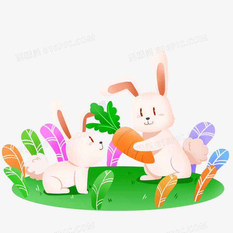 一组手绘插画风十二生肖动物合集之兔子素材