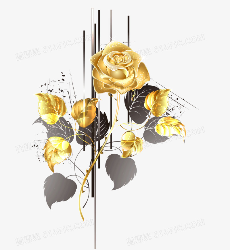 金色玫瑰花装饰矢量图