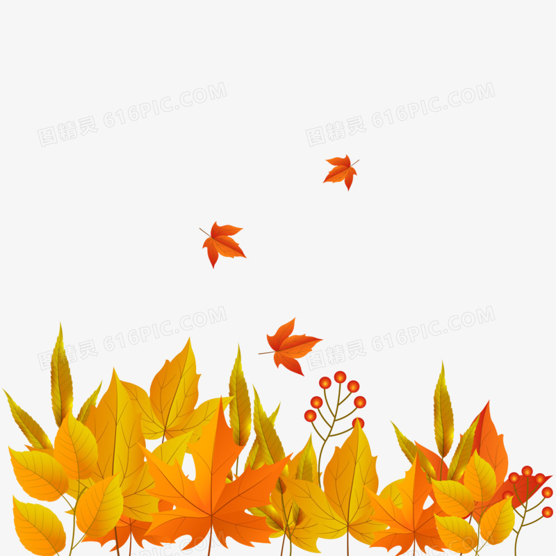 手绘秋天植物花丛装饰2素材