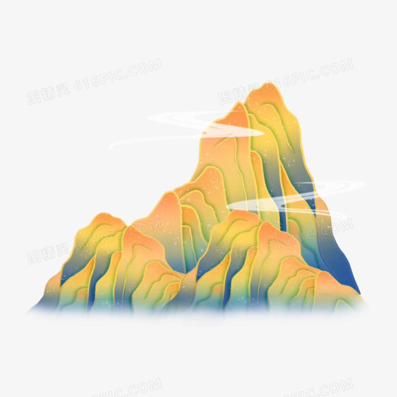 手绘国潮风连绵的山峦素材