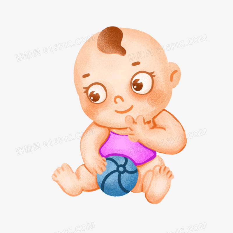 一组手绘插画风穿紫色婴儿服的宝宝套图元素