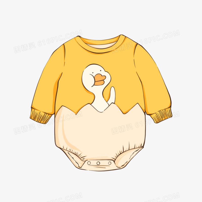 一组卡通线描风婴儿服饰合集之黄色连体衣素材