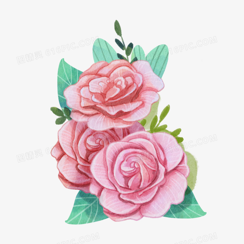 手绘免抠水彩粉色花卉元素