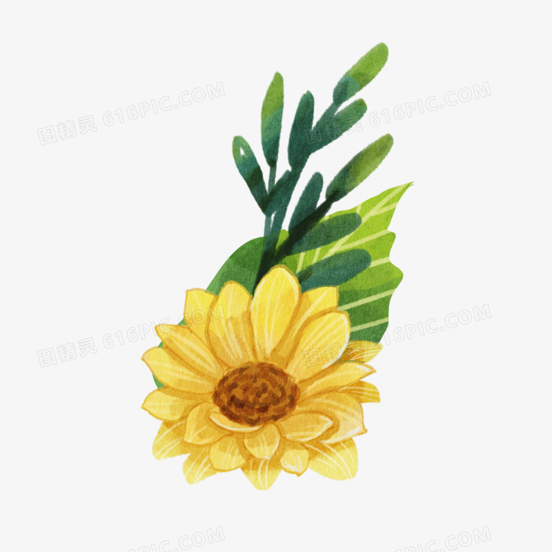 手绘免抠水彩黄色花卉元素