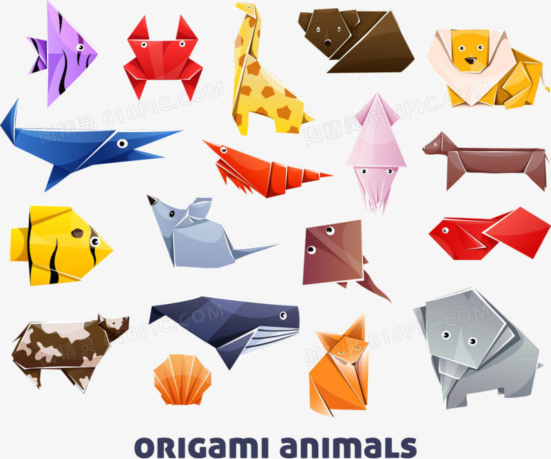 彩色折纸动物设计矢量素材,