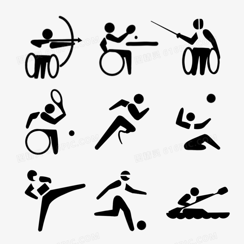 简约图标残疾人运动项目图标合集套图
