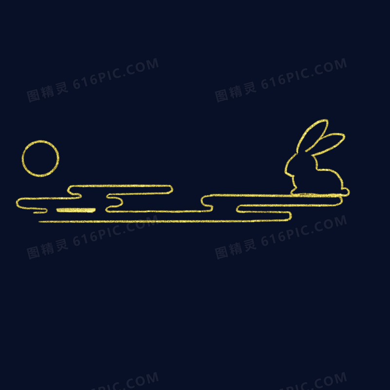 金色线性兔子踩祥云望月分割线装饰元素