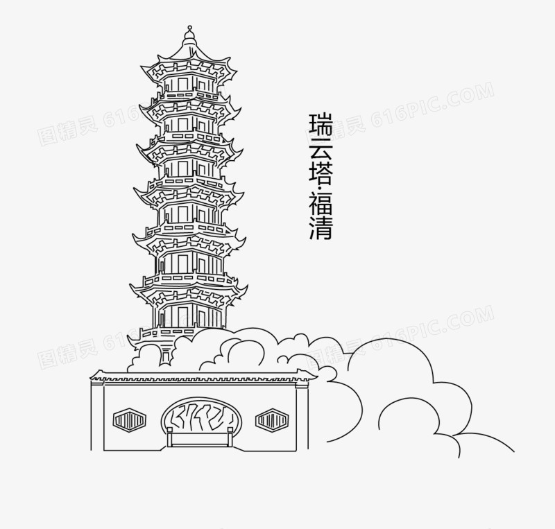 黑白建筑线稿