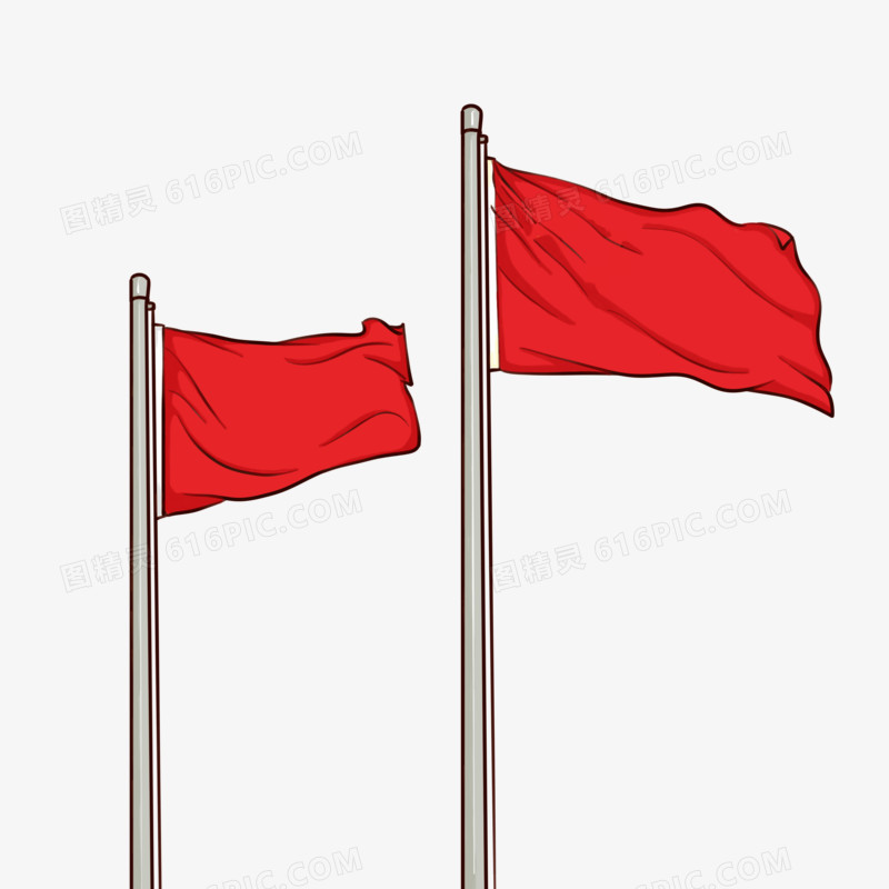 手绘飘扬的红旗旗帜元素