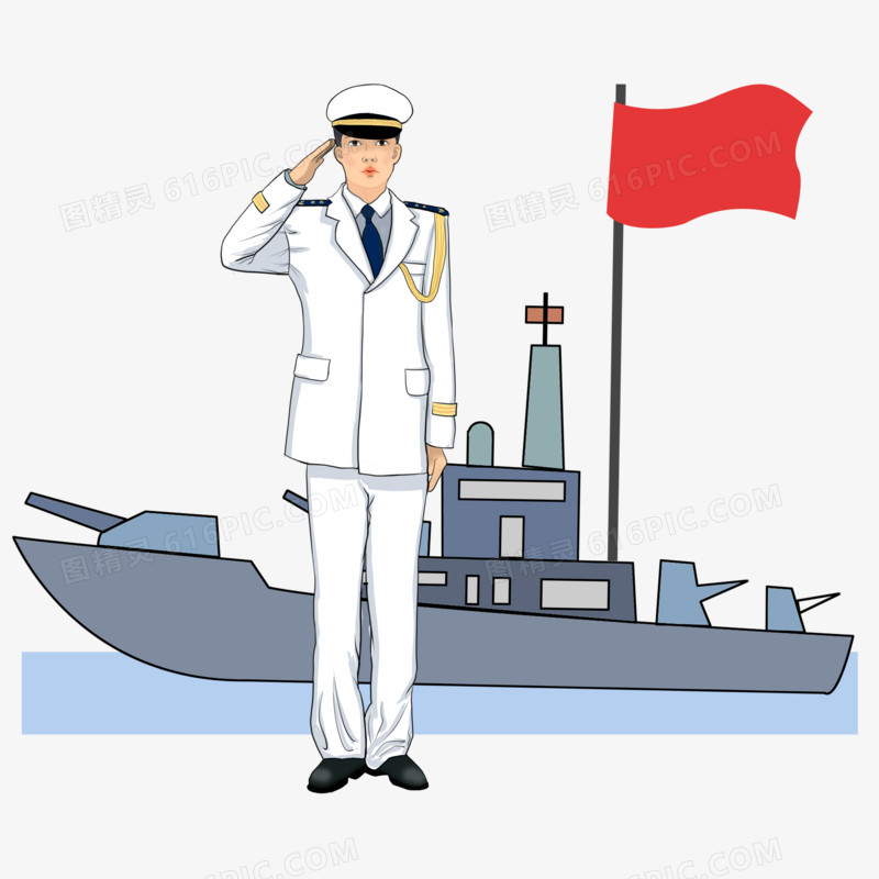 卡通国庆节穿军装海军敬礼手绘元素