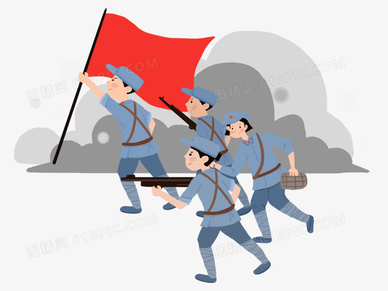 卡通手绘红军抗战红色革命免抠元素
