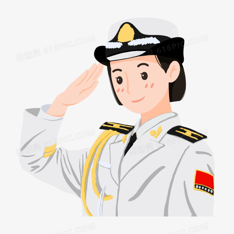 手绘卡通风女军人海军形象元素