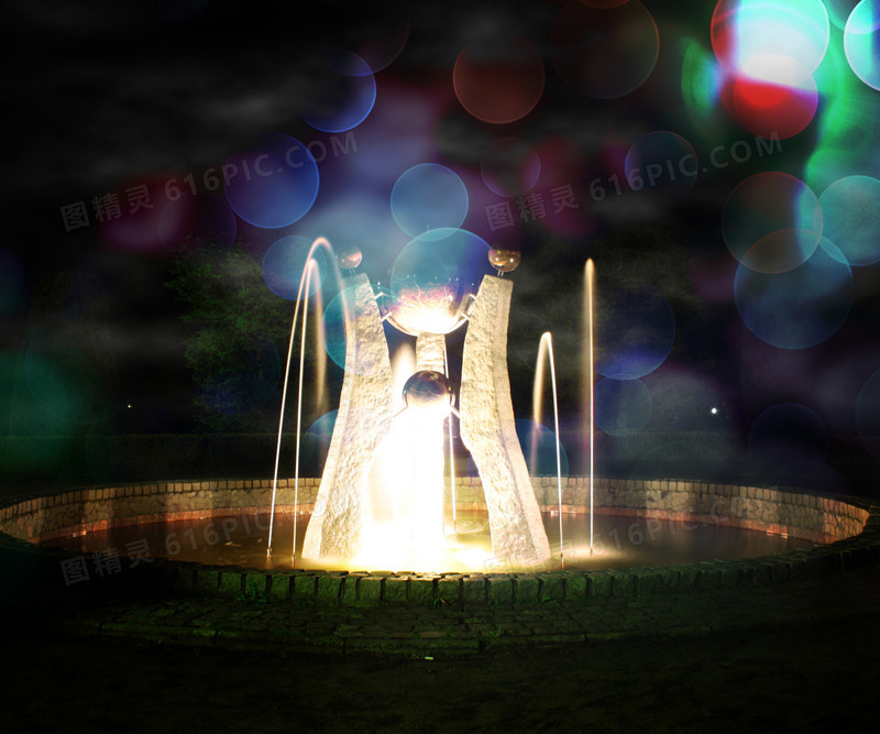 梦幻光斑喷泉背景