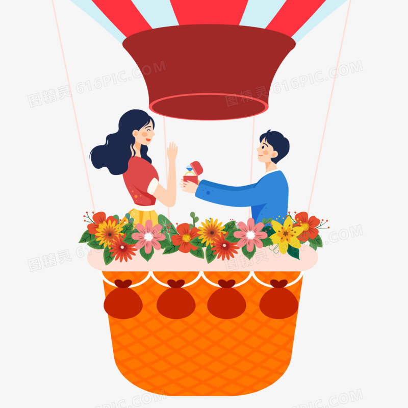 卡通矢量情侣热气球上求婚素材