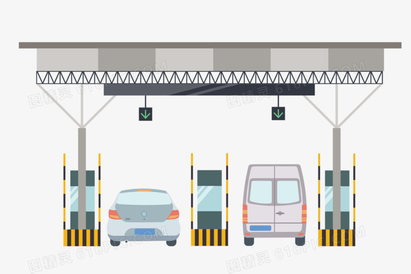 手绘车辆过高速收费站场景素材