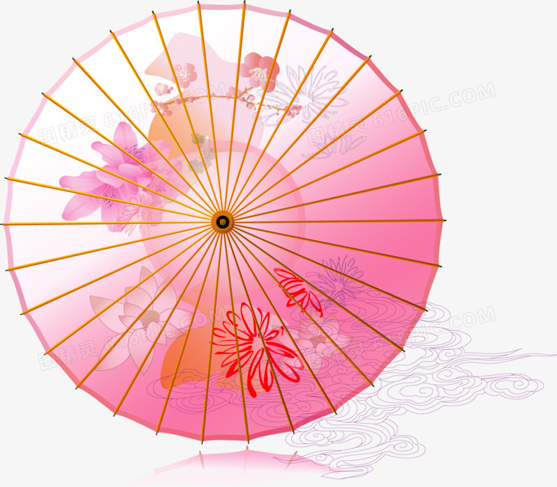 矢量手绘粉色油纸伞