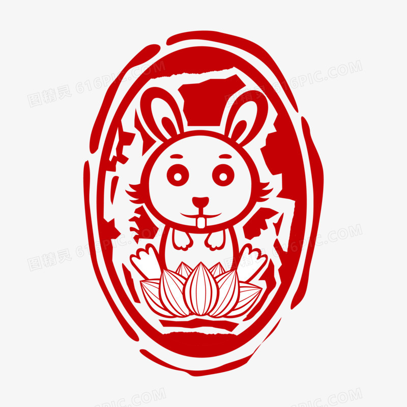 一组矢量兔年徽章红印章之卡通兔子元素