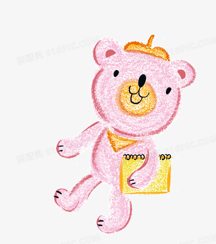 卡通手绘粉色拿着笔记本小熊